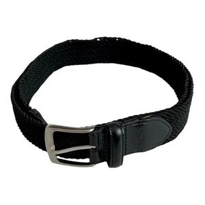 Dockers Men Black Braided Elastic Stretch Belt Silver Buckle Leather Trim 42/105